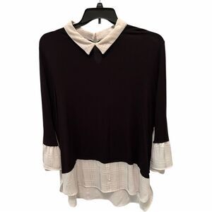 Elle Elegant Black and Cream Blouse